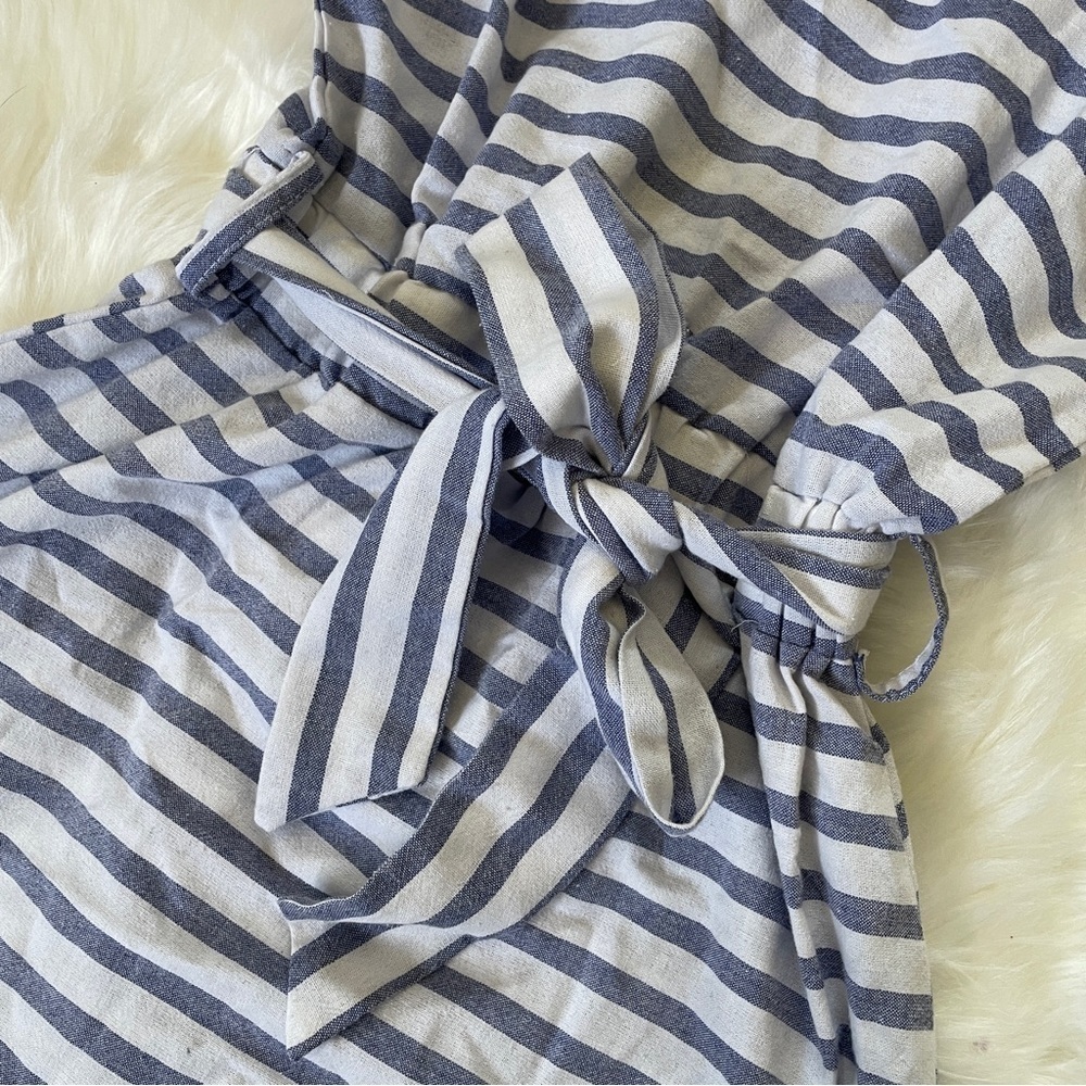 Casual Striped T Shirt Sleeveless One Shoulder Tie Waist Beach Mini Dress size S - Picture 3 of 6